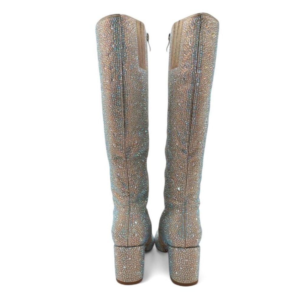 Wetkiss Women's Size 7 Iridescent Crystal Rhinestone Chunky Heel Knee High Boots - Picture 15 of 16